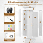 71" White Metal Kitchen Pantry Storage Cabinet with Doors and Shelves