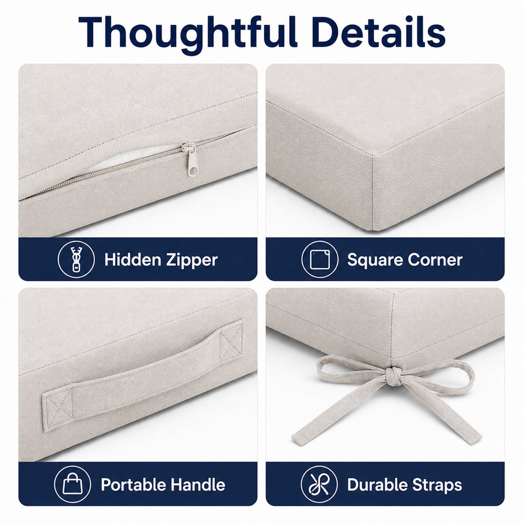 4-Pack Outdoor Chair Cushions 19x19x3 Inch,Waterproof Patio Seat Cushions with Ties,Fade Resistant for Garden, Porch, Deck(Begie)