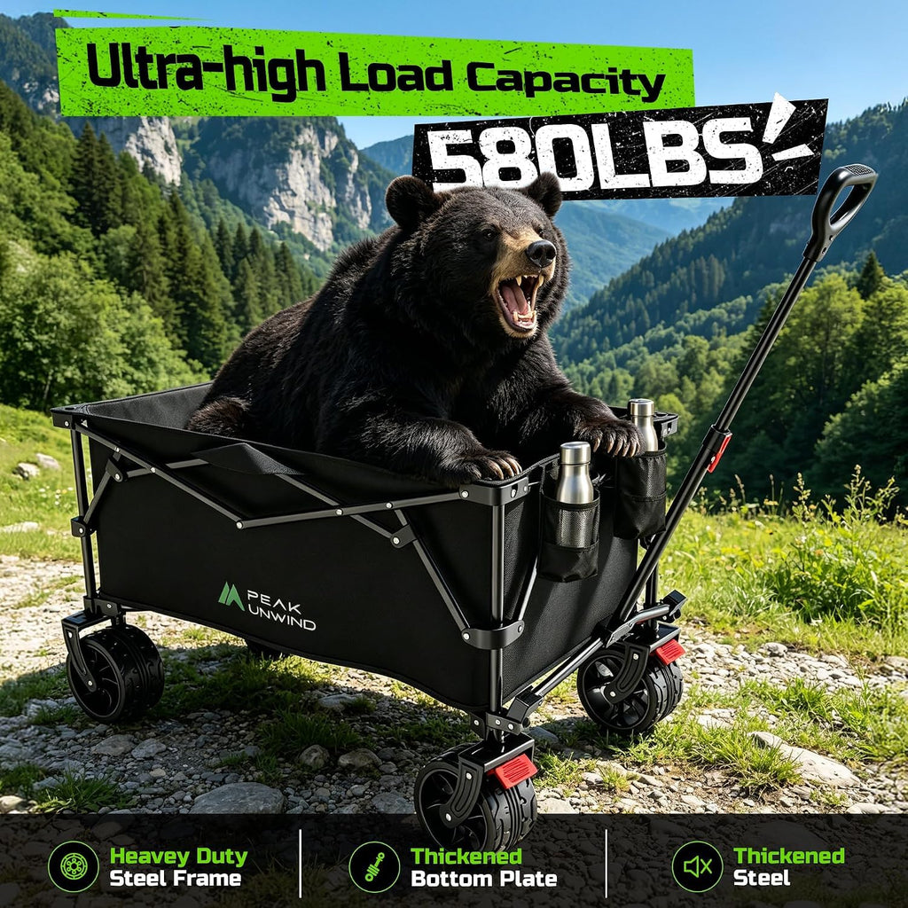 Collapsible Heavy Duty Beach Wagons carts Foldable with Big Wheels, 400L