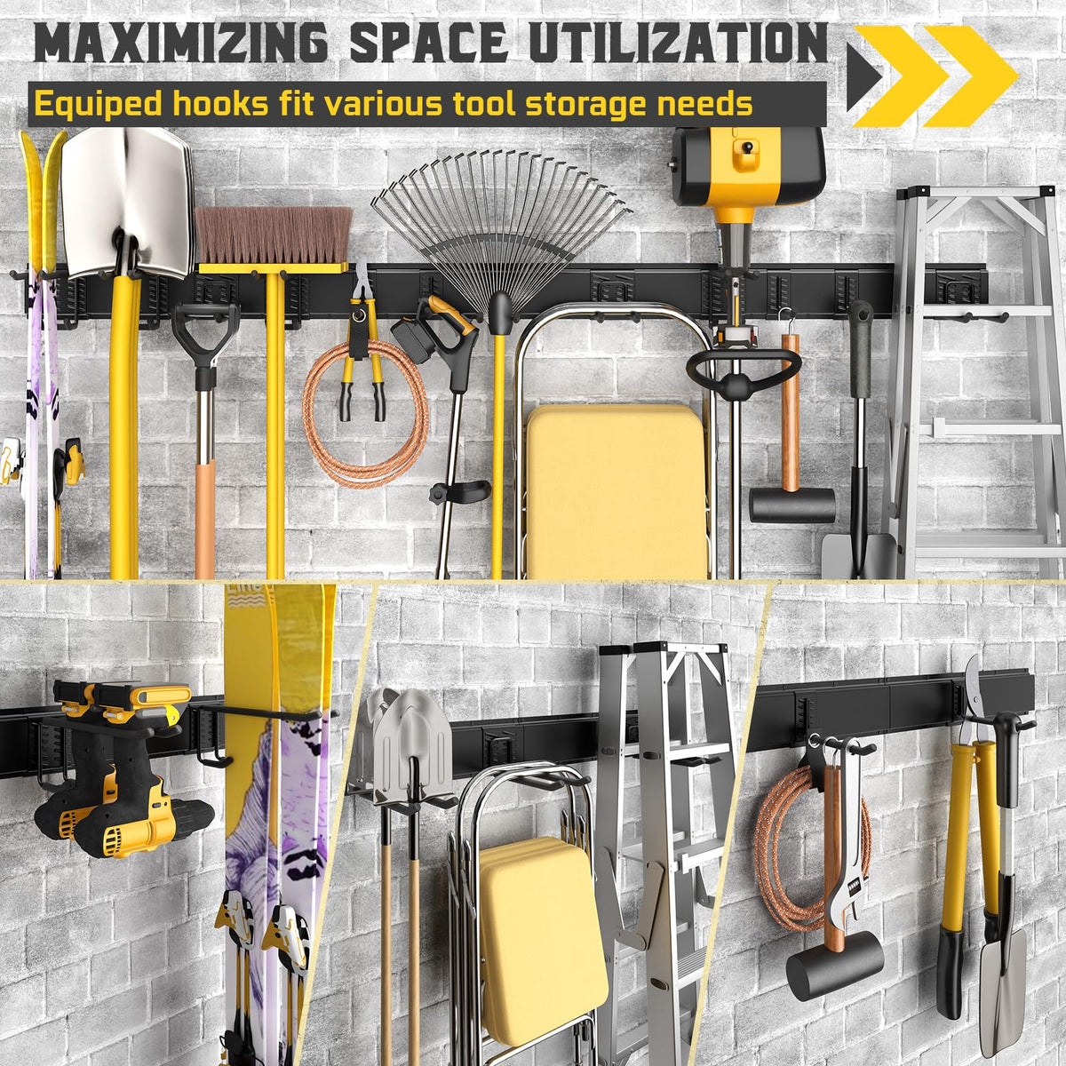 64" Garage Wall Tool Organizer, 900 Lbs Heavy Duty Steel Garden Tool Storage Rack & Garage Organization for Yard, Shed, Garage - 12 Longer & Thicker