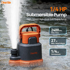 Submersible Utility Water Pump, 2400 GPH Portable Sump Pump with Copper Motor, Plug and Work for Pond, Garden Watering, Pool Transfer, Hot Tub