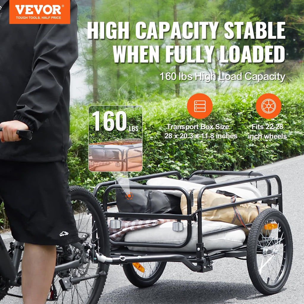 VEVOR Bike Cargo Trailer, 60/88/100/130/160 lbs Load Capacity, Heavy-Duty Bicycle Wagon Cart, Foldable Compact Storage with Universal Hitch