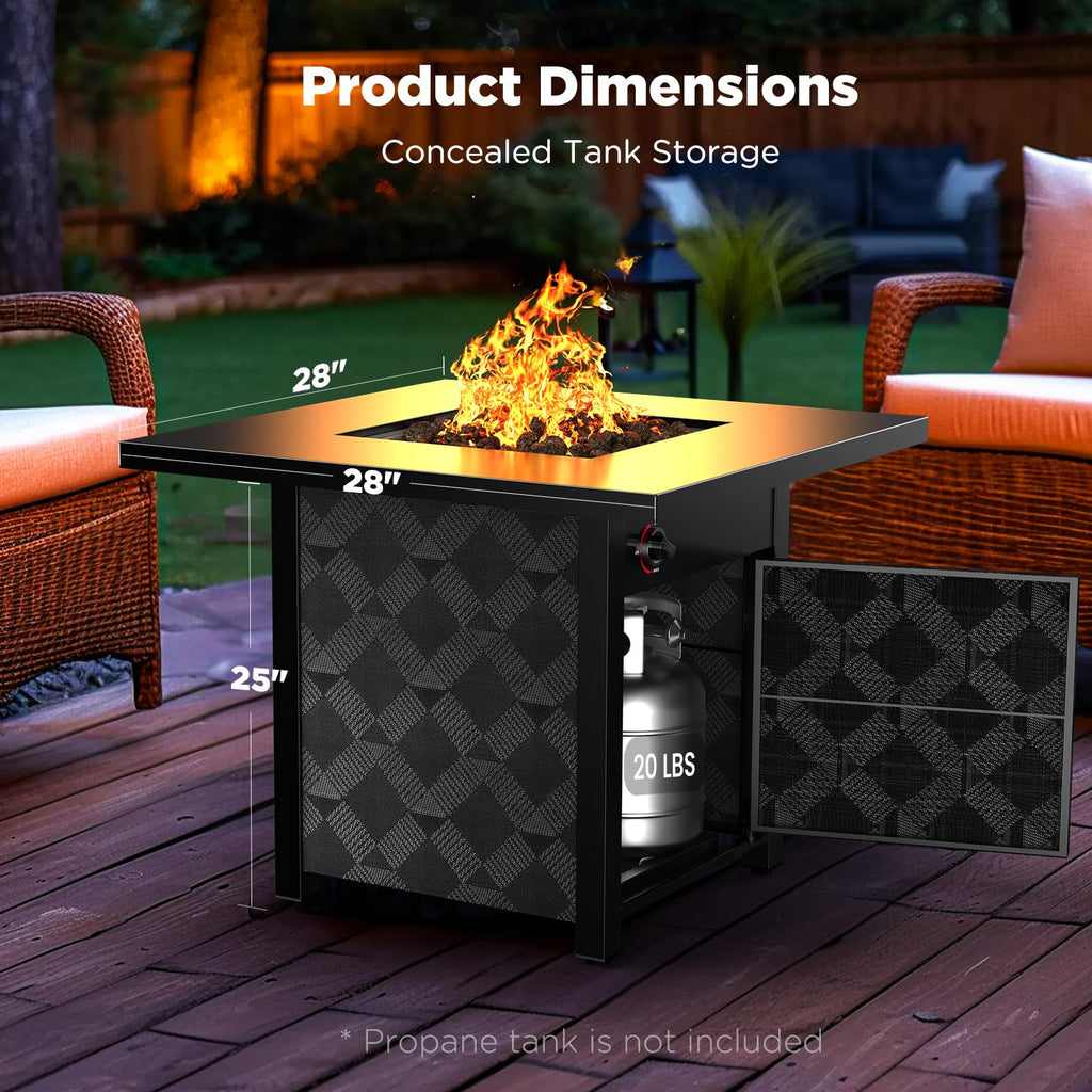 28Inch Propane Fire Pit Table, 50,000 BTU Outdoor Gas Fire Pit Table CSA-Certified for Outside Patio with Removable Lid and Lava Rocks, Add Warmth