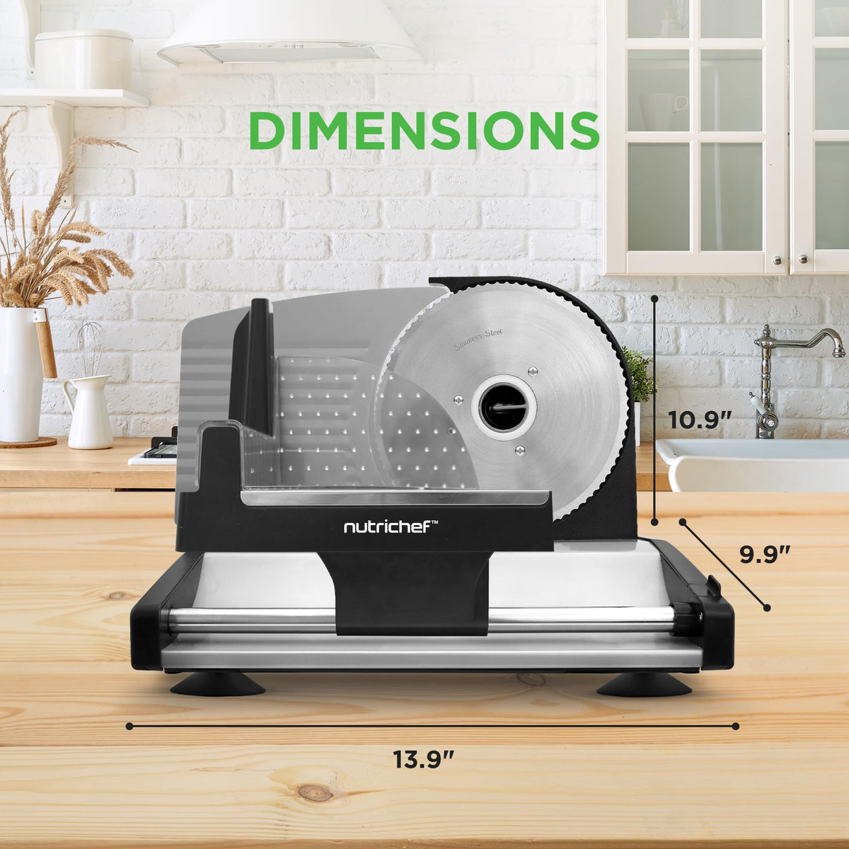Nutrichef Electric Meat Slicer | 200W Automatic Meat, Deli & Bread Slicer | Adjustable Dial for 0-15mm Cutting Range Thickness | Removable 7.5 IN