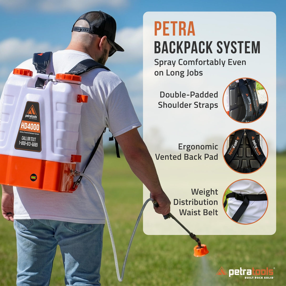 PetraTools HD4000 Battery Powered Backpack Sprayer, 6 Hr Runtime, 6 Nozzles