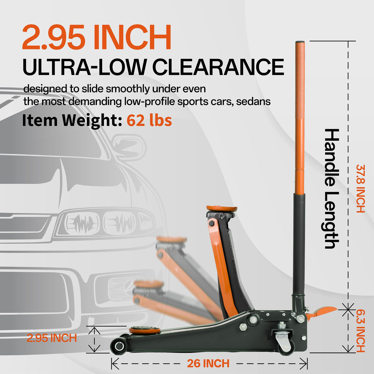 3-Ton (6600lbs) Low Profile Hydraulic Heavy-Duty Steel Floor Jack with Dual Pistons Quick Lift Pump, Home and Workshop Car Maintenance for Various