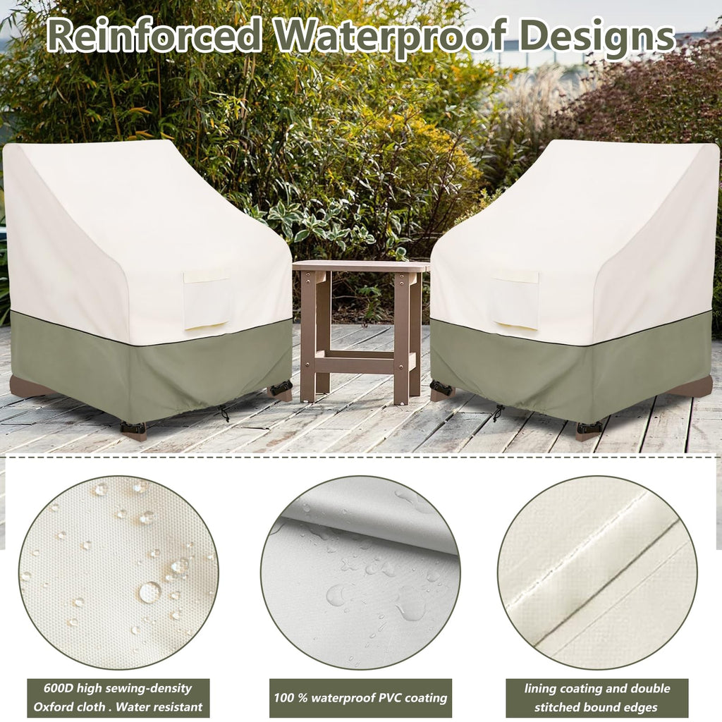 Waterproof 2 Pack Patio Adirondack Chair Cover for Outdoor Chair Size Up to 32W x 35D x 36H inch,Outdoor Lawn Patio Furniture Covers (Beige)