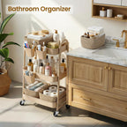 3-Tier Rolling Utility Cart with 4 Woven Baskets, Diaper Book Snack Cart, Storage Organizer for Nursery, Kitchen, Craft Room, Home SPA, Living Room