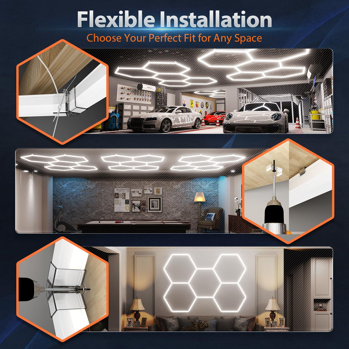 Hexagon Garage Lights: 168W 5 Grids LED Garage Lights - Easy Install 6500K Super Bright Honeycomb Light for Workshop Warehouse Car Detailing Shop