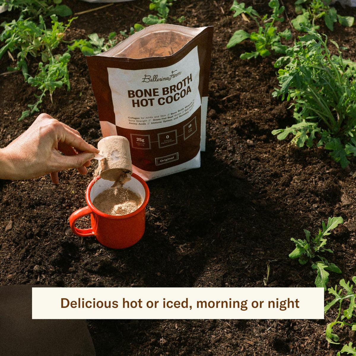 Ballerina Farm Bone Broth Hot Cocoa Mix, Grass Fed Collagen, 25g Protein