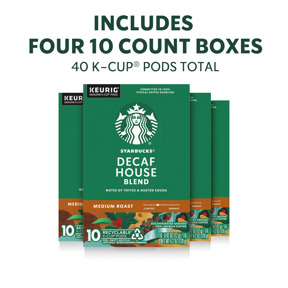 Starbucks K-Cup Coffee Pods, Decaf House Blend Medium Roast, 40 Count
