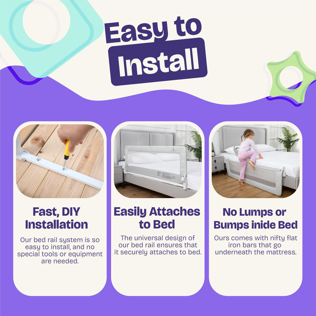ComfyBumpy Bed Rail for Toddlers, 55.5" Long, Extra-Padded, Swing-Down