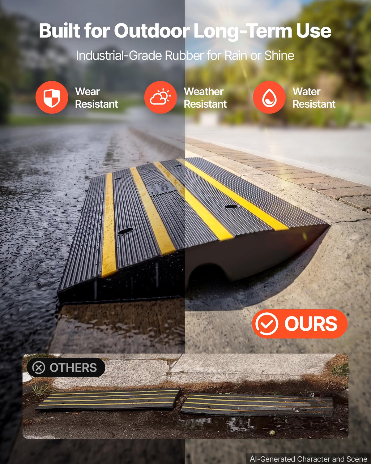 VEVOR Rubber Curb Ramps for Driveway, 2 Pack Threshold Bridge, 33069 lbs Load Capacity, 2.5" Rise, with Reflective Safety Strips, Ideal for Cars, RVs