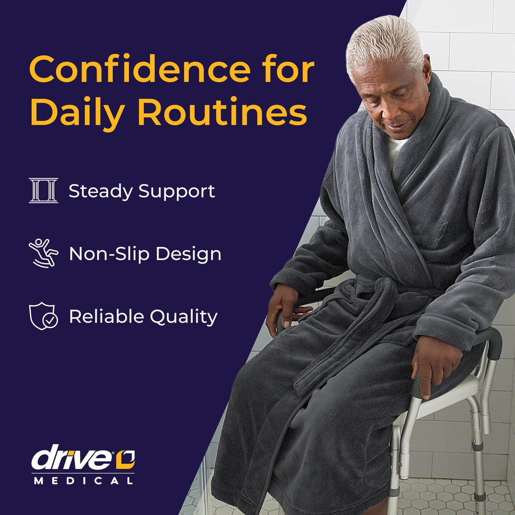 Drive Medical Premium Shower Chair with Back and Padded Arms, White