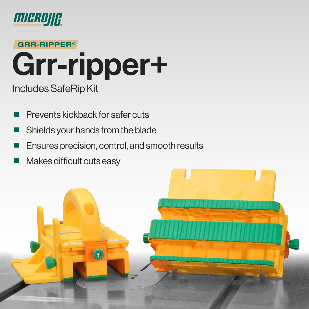 GRR-RIPPER+ by Microjig. Includes SafeRip Kit. Fully Adjustable 3D Push Block for Table Saws, Router Tables, Band Saws, and Jointers. (SKU: GR-100+)