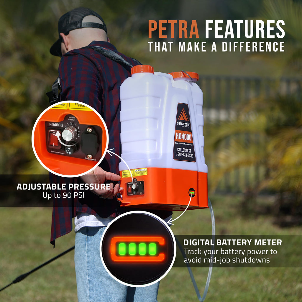 PetraTools HD4000 Battery Powered Backpack Sprayer, 6 Hr Runtime, 6 Nozzles