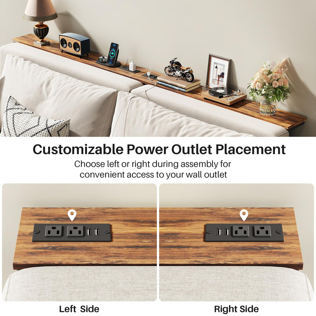 Kitstorack 2-Pack Narrow Console Table with Adjustable Height (25"-33") & 2 Power Outlets, Skinny Behind Couch Table, 78.8" Long x 5.9" Wide Sofa