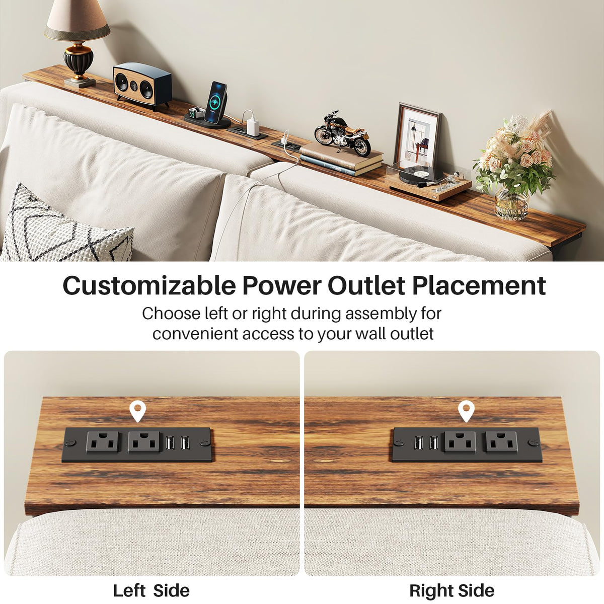Kitstorack 2-Pack Narrow Console Table with Adjustable Height (25"-33") & 2 Power Outlets, Skinny Behind Couch Table, 78.8" Long x 5.9" Wide Sofa