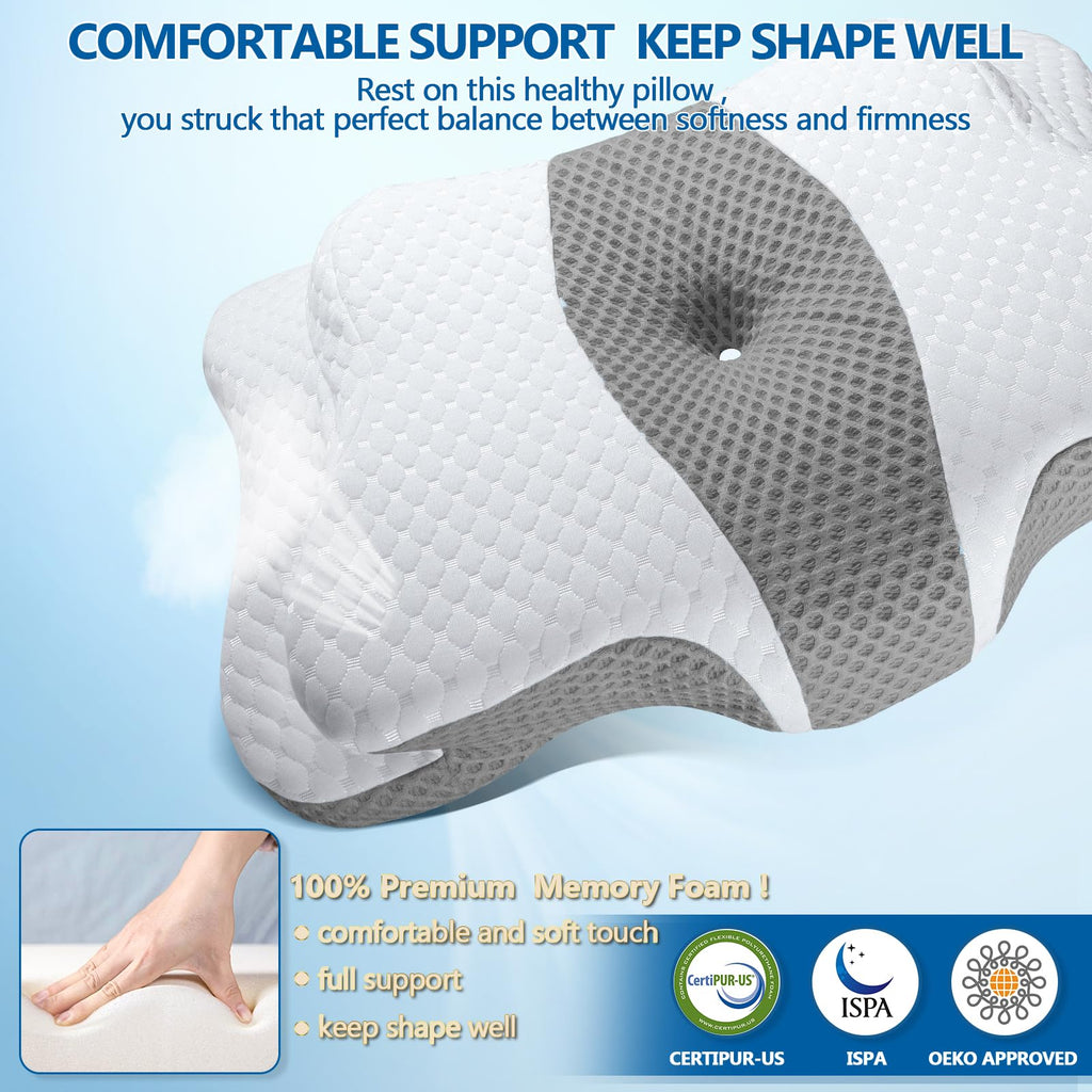 CHxxy Memory Foam Pillows, Cervical Pillow for Neck & Shoulder Pain Relief