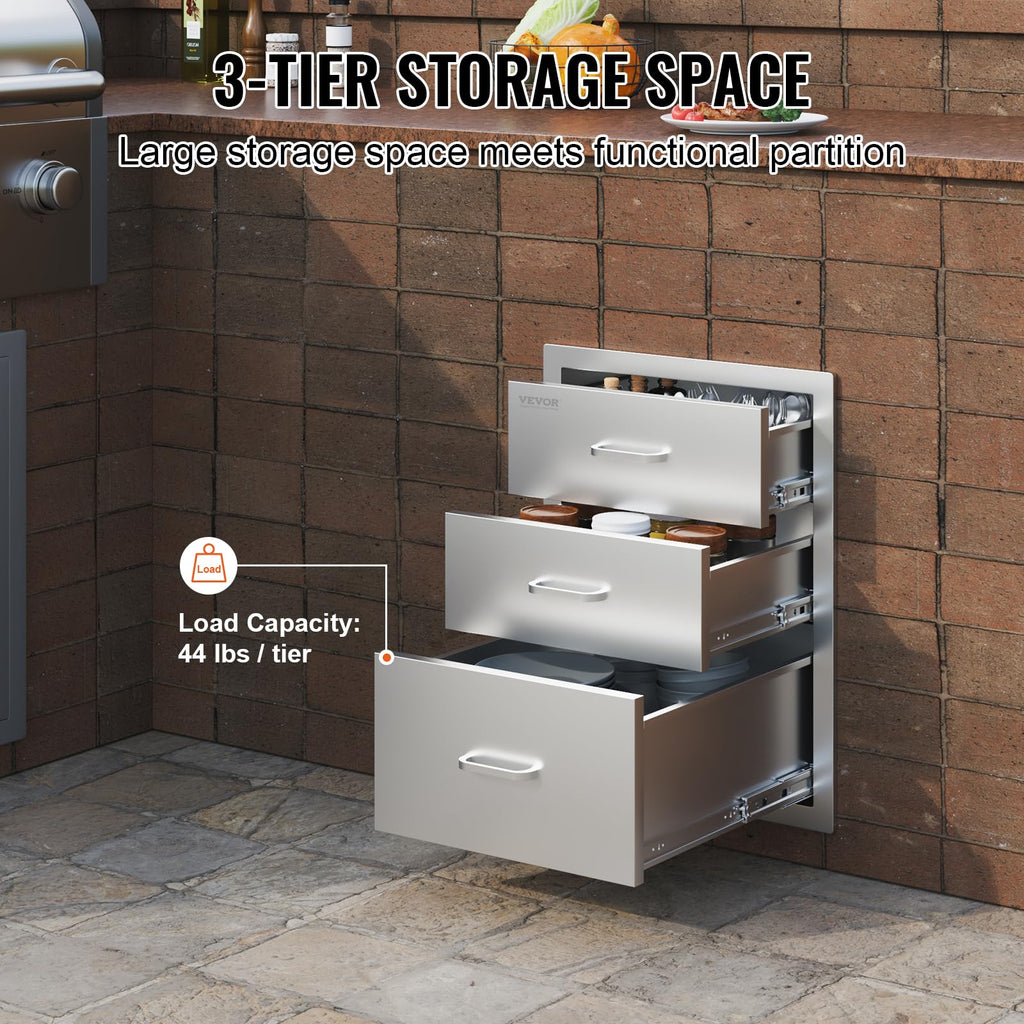 VEVOR Outdoor Kitchen Drawers 18"W x 23"H x 23"D Stainless Steel