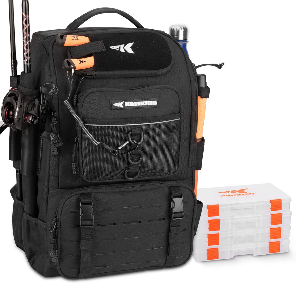 KastKing KarryAll Fishing Backpack with Rod Holder 4 Tackle Boxes, 40/26L