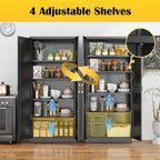 71"Metal Pantry Storage Cabinet with Doors & 4 Adjustable Shelves