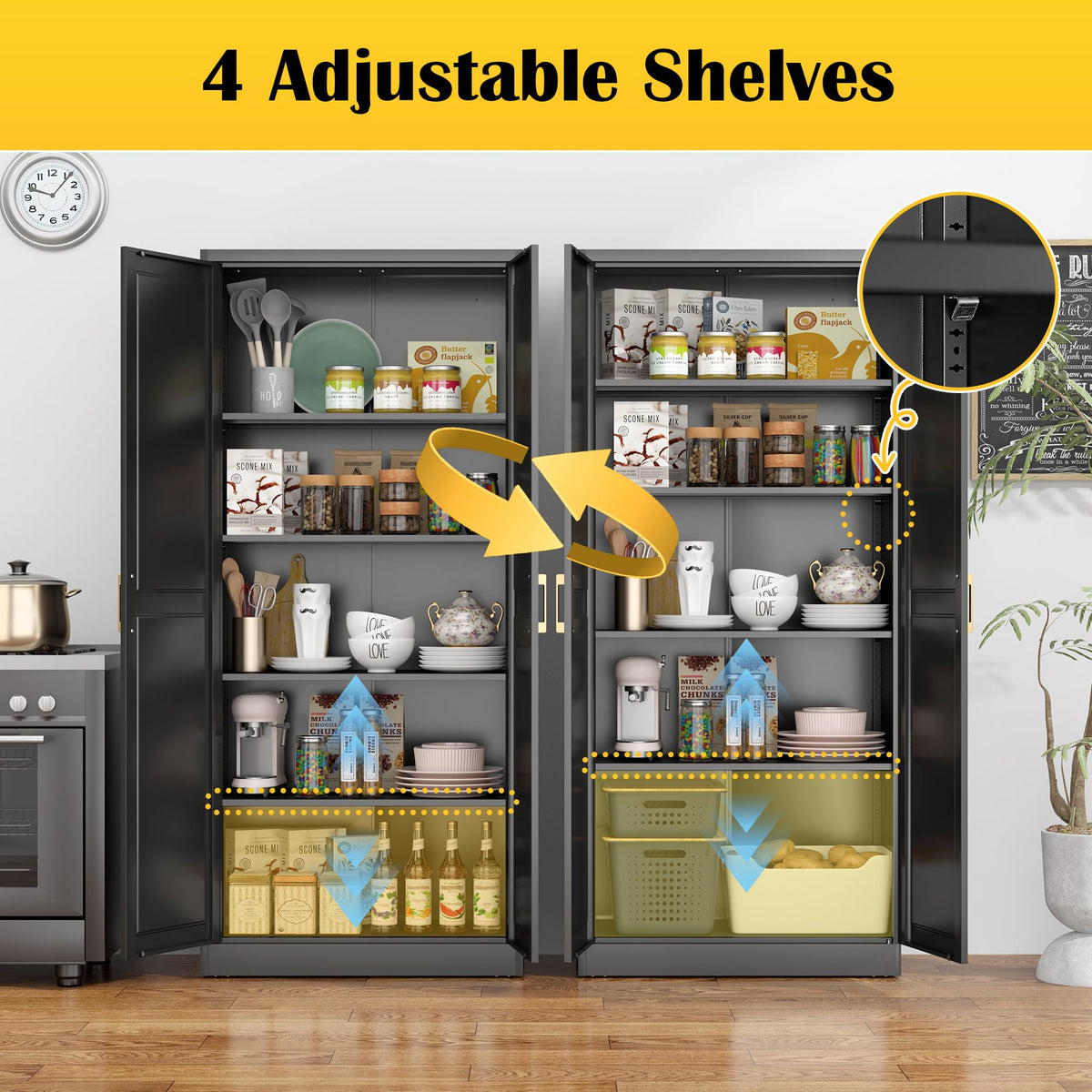 71"Metal Pantry Storage Cabinet with Doors & 4 Adjustable Shelves