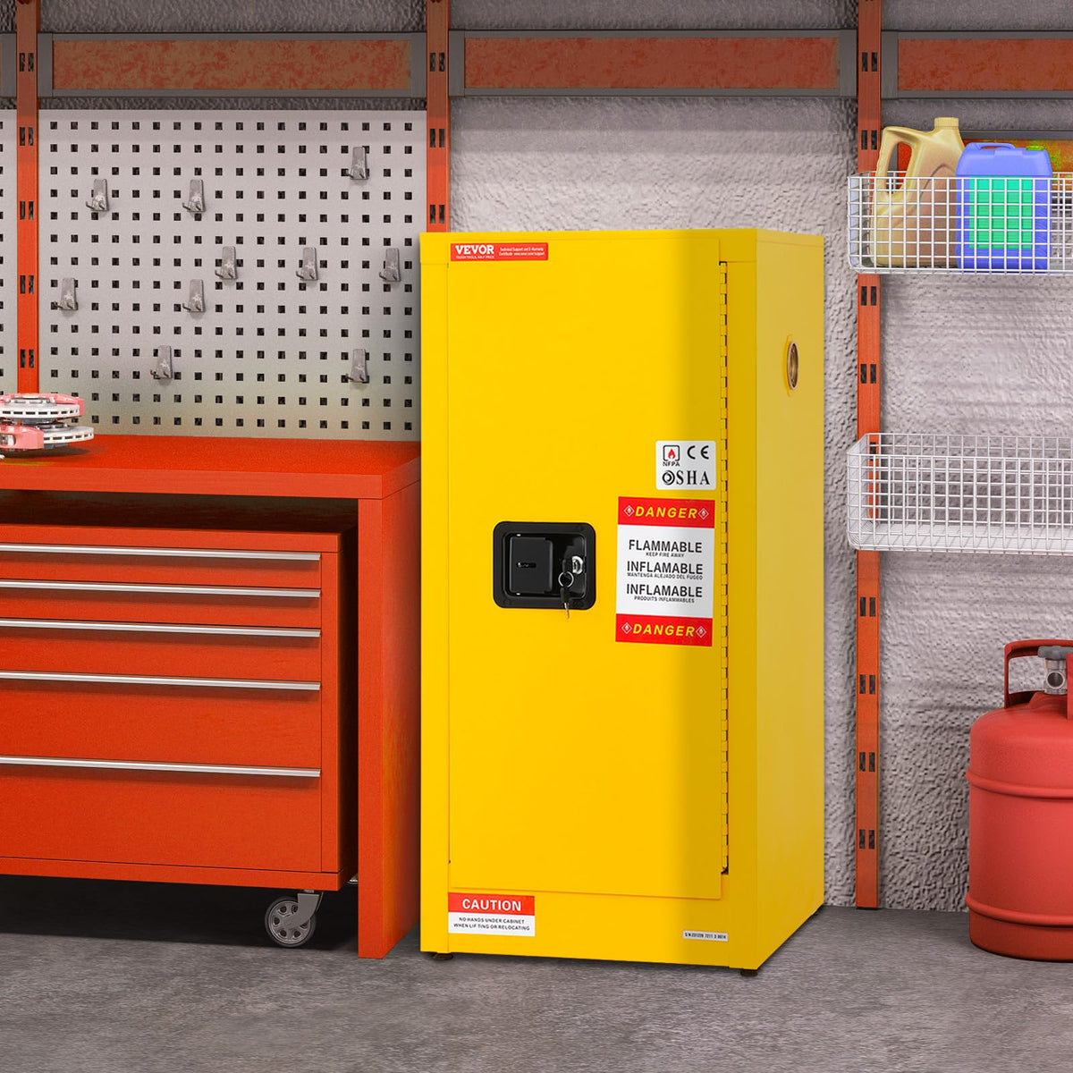 VEVOR Flammable Cabinet, 18" x 18" x 35", Yellow