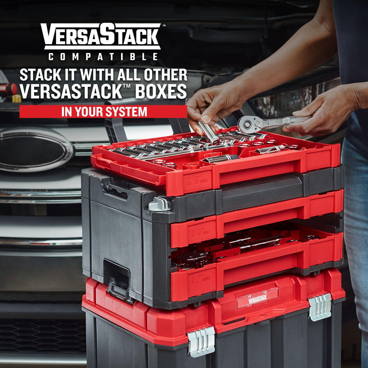 CRAFTSMAN 230 Pcs Mechanics Tool Set, Socket Wrench Set, Car Tool Kit with VERSASTACK Toolbox, SAE and Metric,1/4 in, 3/8 in, and 1/2 Drive, Short