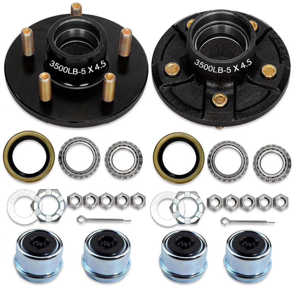 2 Sets 3500Lbs Axle Trailer Hub Kit 5 Bolt 4.5",5 Lug Trailer Hub Fit 1-1/16" to 1-3/8" Trailer Tapered Spindle,Boat Trailer Hubs 5 Lug,Trailer Wheel