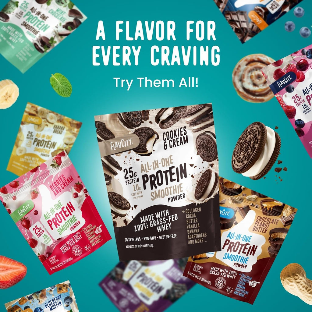 FlavCity All-in-One Protein Smoothie Powder, Vanilla, 20 Servings