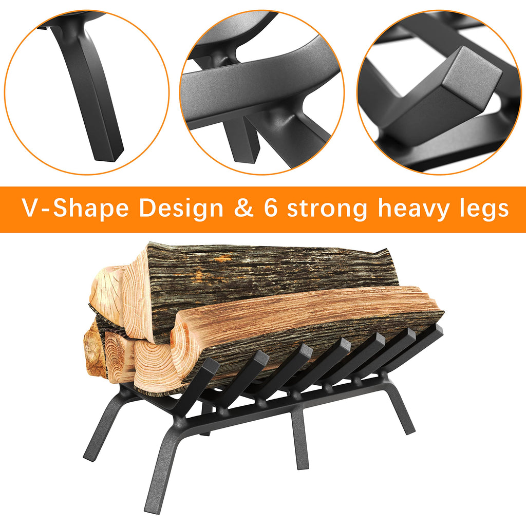 Mr IRONSTONE Fireplace Grate 24 inch Solid Steel Heavy Duty Firewood Log Burning Rack Fire Grates for Outdoor Kindling Tools Pit Indoor Fireplace Log