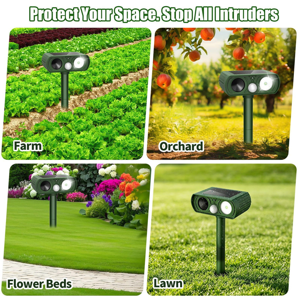 Solar Ultrasonic Animal Repellent, Deer Repellent Devices Waterproof, Cat Repellent Outdoor with Motion Detection Squirrel Skunk Rabbit Dog Raccoon