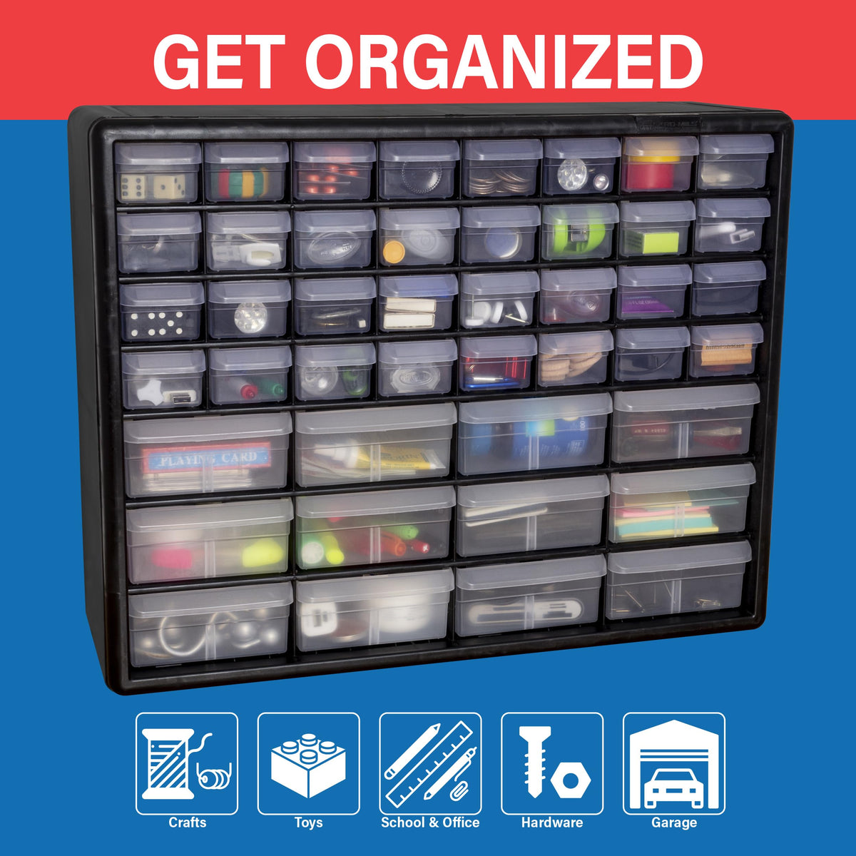 Akro-Mils 44-Drawer Plastic Storage Cabinet, 20"W x 6"D x 16"H, Black
