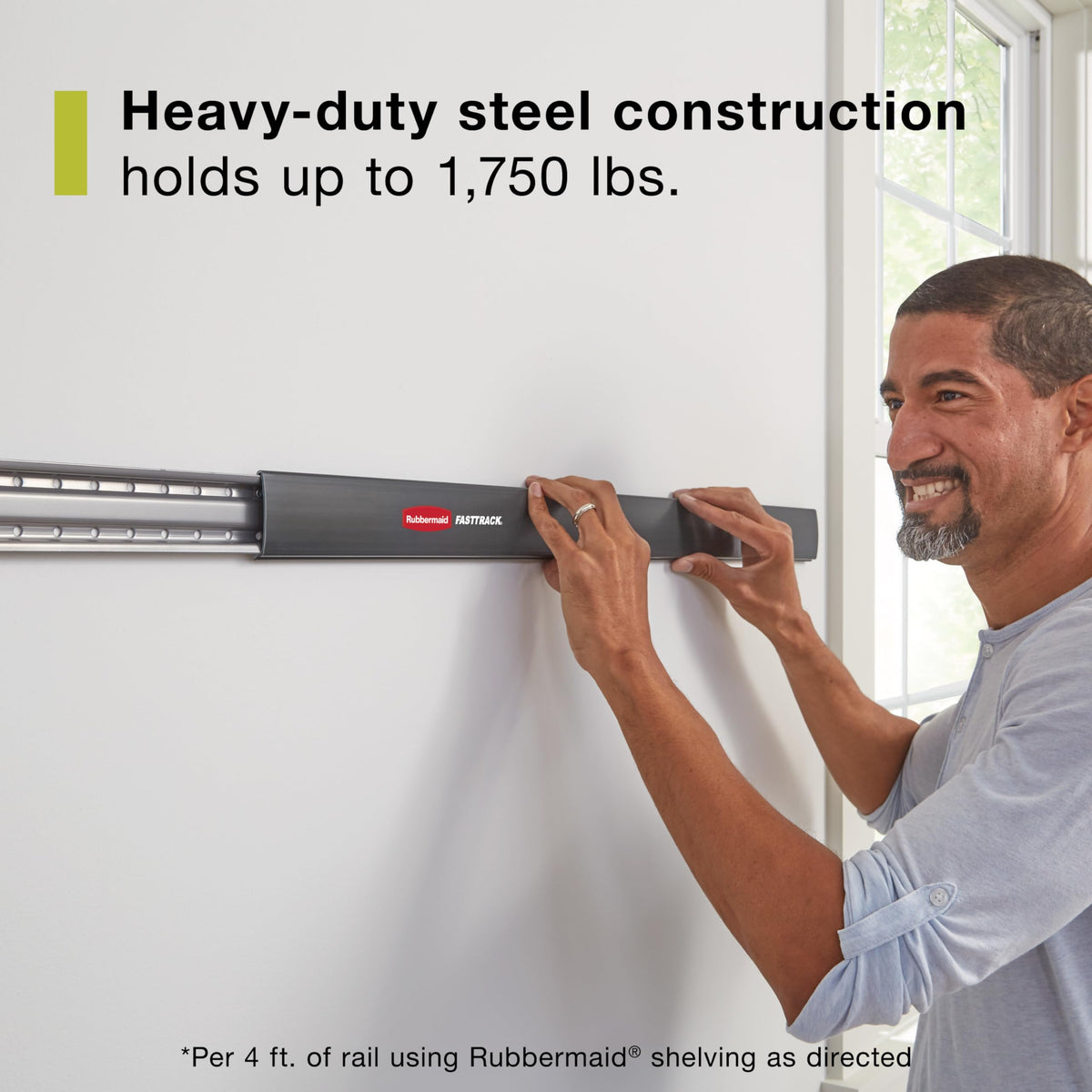 Rubbermaid Fasttrack Wall Mounted Storage and Organization System Rail Horizontal 48" 2-Pack Holds up to 1750 pounds Each Rail for Home/Garage