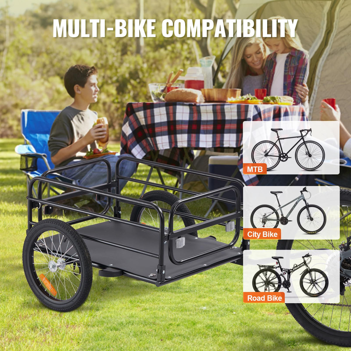 VEVOR Bike Cargo Trailer, 60/88/100/130/160 lbs Load Capacity, Heavy-Duty Bicycle Wagon Cart, Foldable Compact Storage with Universal Hitch