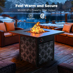 28Inch Propane Fire Pit Table, 50,000 BTU Outdoor Gas Fire Pit Table CSA-Certified for Outside Patio with Removable Lid and Lava Rocks, Add Warmth