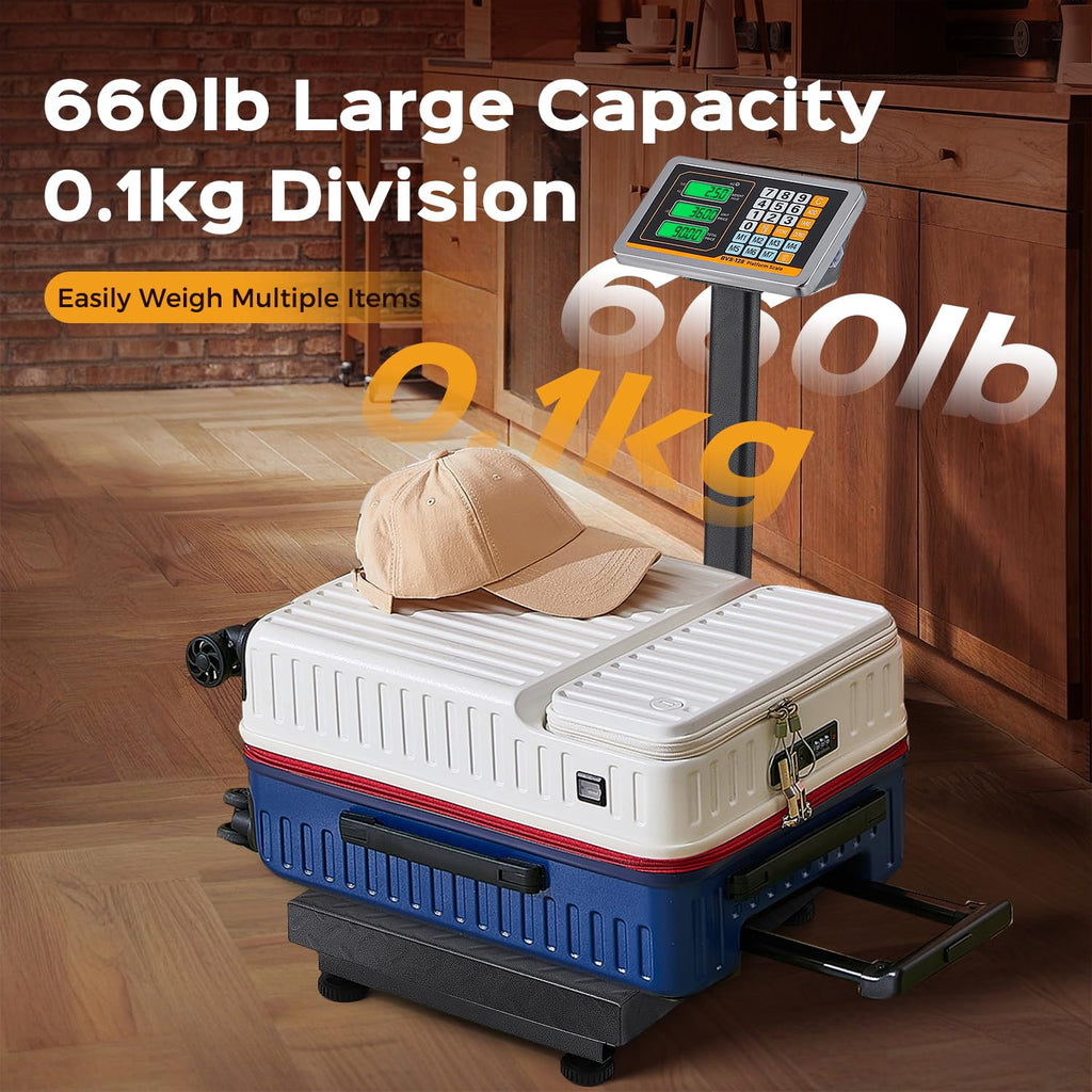 Digital Platform Scale 660LBs Heavy Duty Floor Scale KG/LB Switchable Postal Shipping Scale for Weighing Packages, Luggage, Suitcases, Boxes