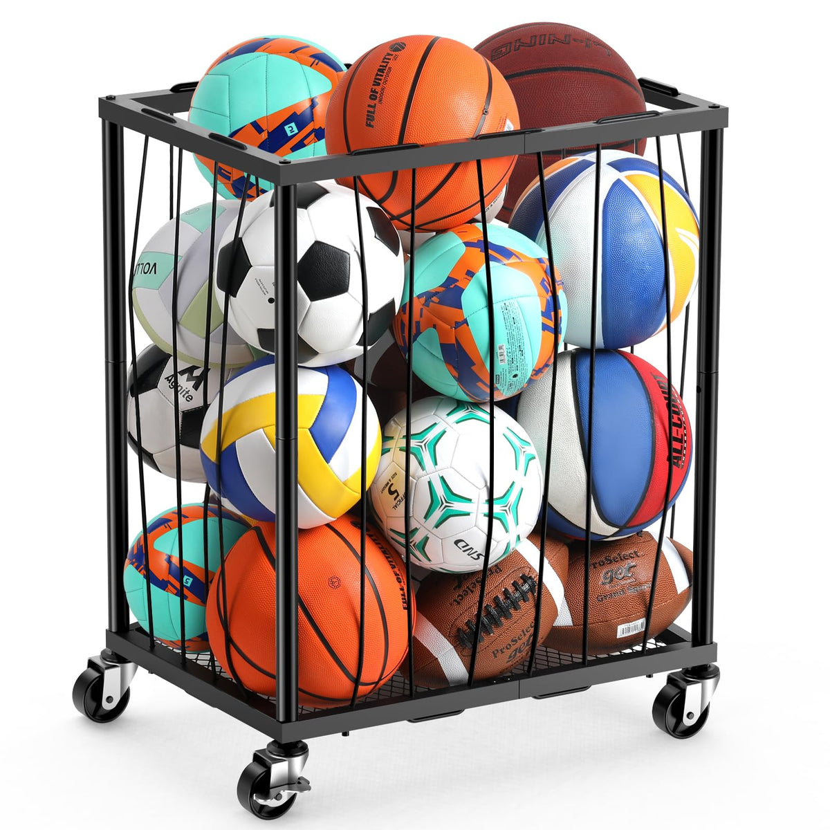 TomCare Garage Ball Storage Rack, Rolling Sports Cart with Lockable Wheels