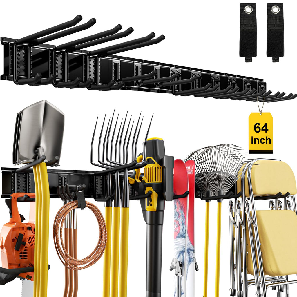 64" Garage Wall Tool Organizer, 900 Lbs Heavy Duty Steel Garden Tool Storage Rack & Garage Organization for Yard, Shed, Garage - 12 Longer & Thicker