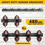 Garage Tool Organizer Wall Mount, 48inch Heavy-Duty Garage Storage System and Garden Tool Organizer with 6 Adjustable Double Hooks for Shovel