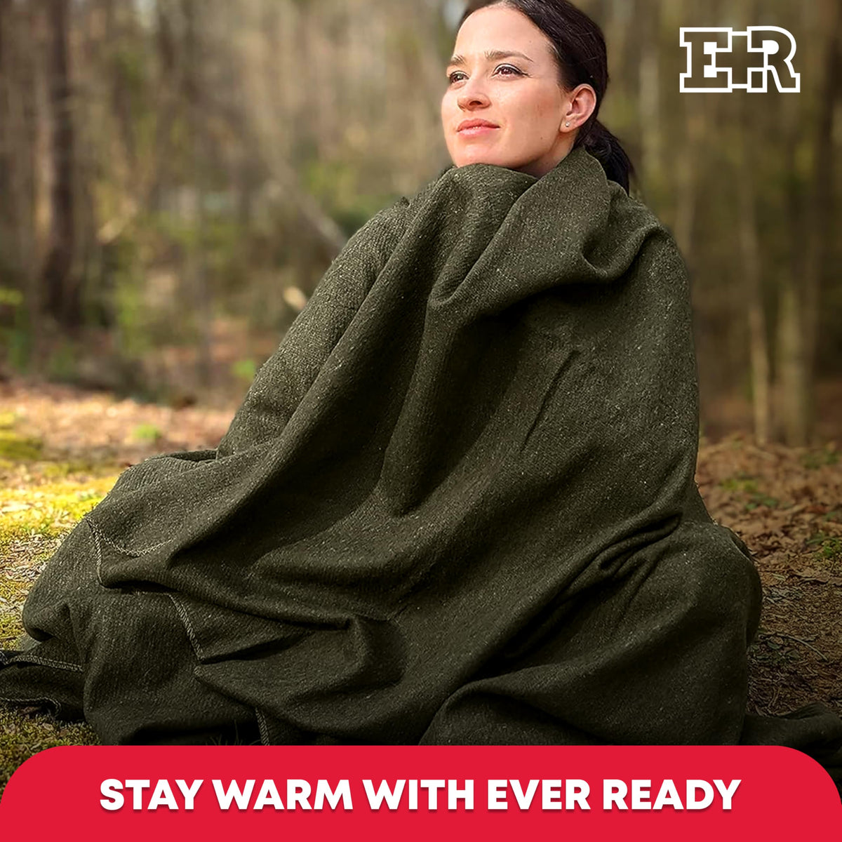 Ever Ready First Aid Olive Drab Green Warm Fire Retardant Blanket, 66" x 90" (80% Wool) – US Military Style, Heavy-Duty Survival & Emergency Blanket