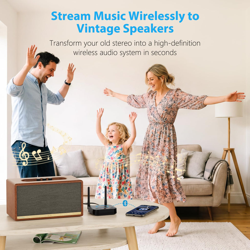 [Upgraded] 1Mii B06Pro Long Range Bluetooth Receiver, HiFi Wireless Audio Adapter, Bluetooth 5.3 Receiver with 3D Surround aptX HD Low Latency