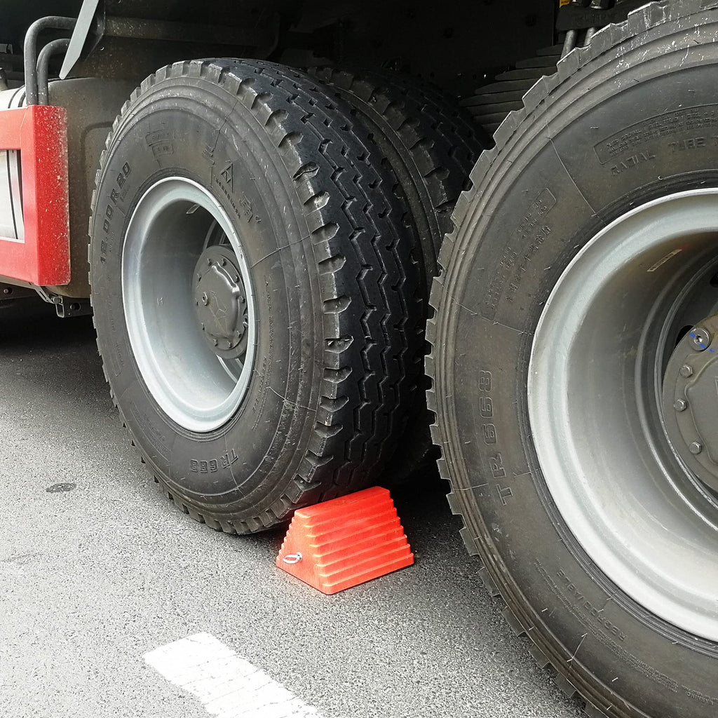 2 Pack Wheel Chocks Heavy Duty Orange with Eyebolt for Travel Trailer, 10" Length x 8" Width x 5.7" Height