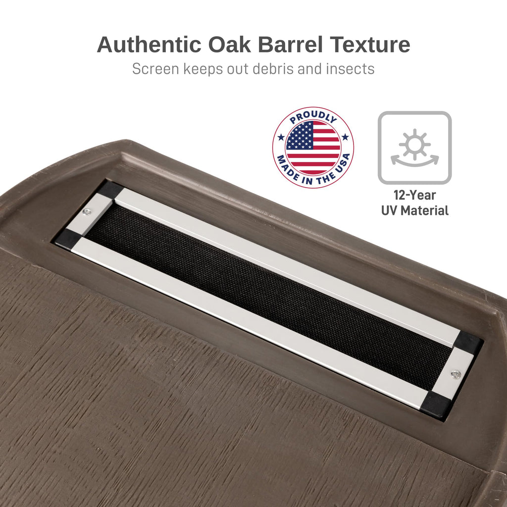 RTS Home Accents 50-Gallon Rain Barrel with Brass Spigot, Flat Back Rain Water Collection Barrel, Walnut Color