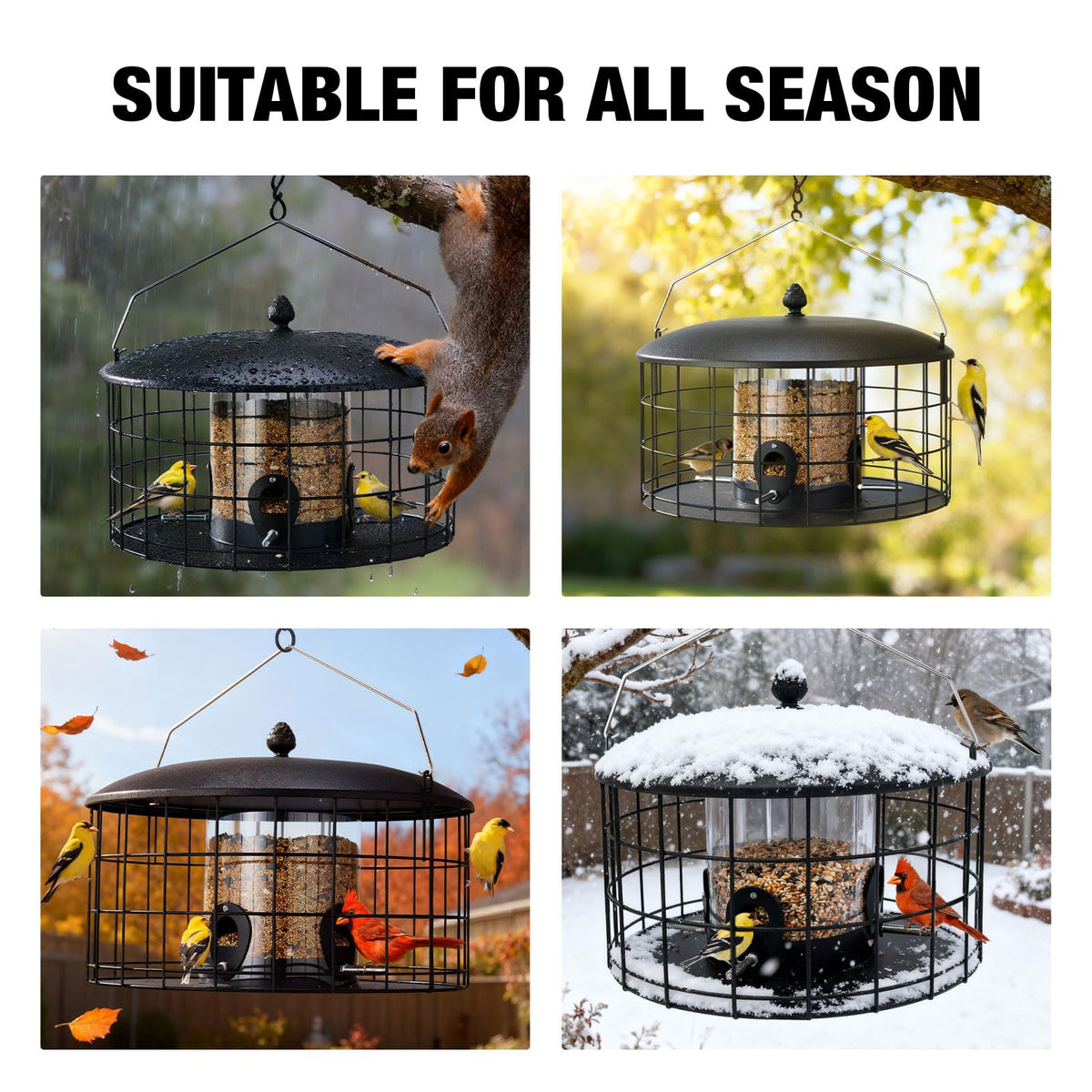 Veehoo Squirrel Proof Bird Feeders for Outdoors Hanging, Extra Wide 11.8"
