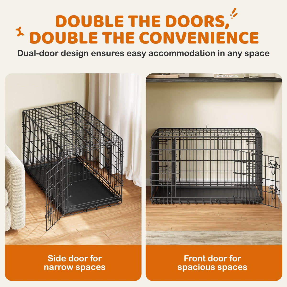 Yaheetech 42inch Double Door Dog Crate w/Divider, Collapsible Metal Kennel