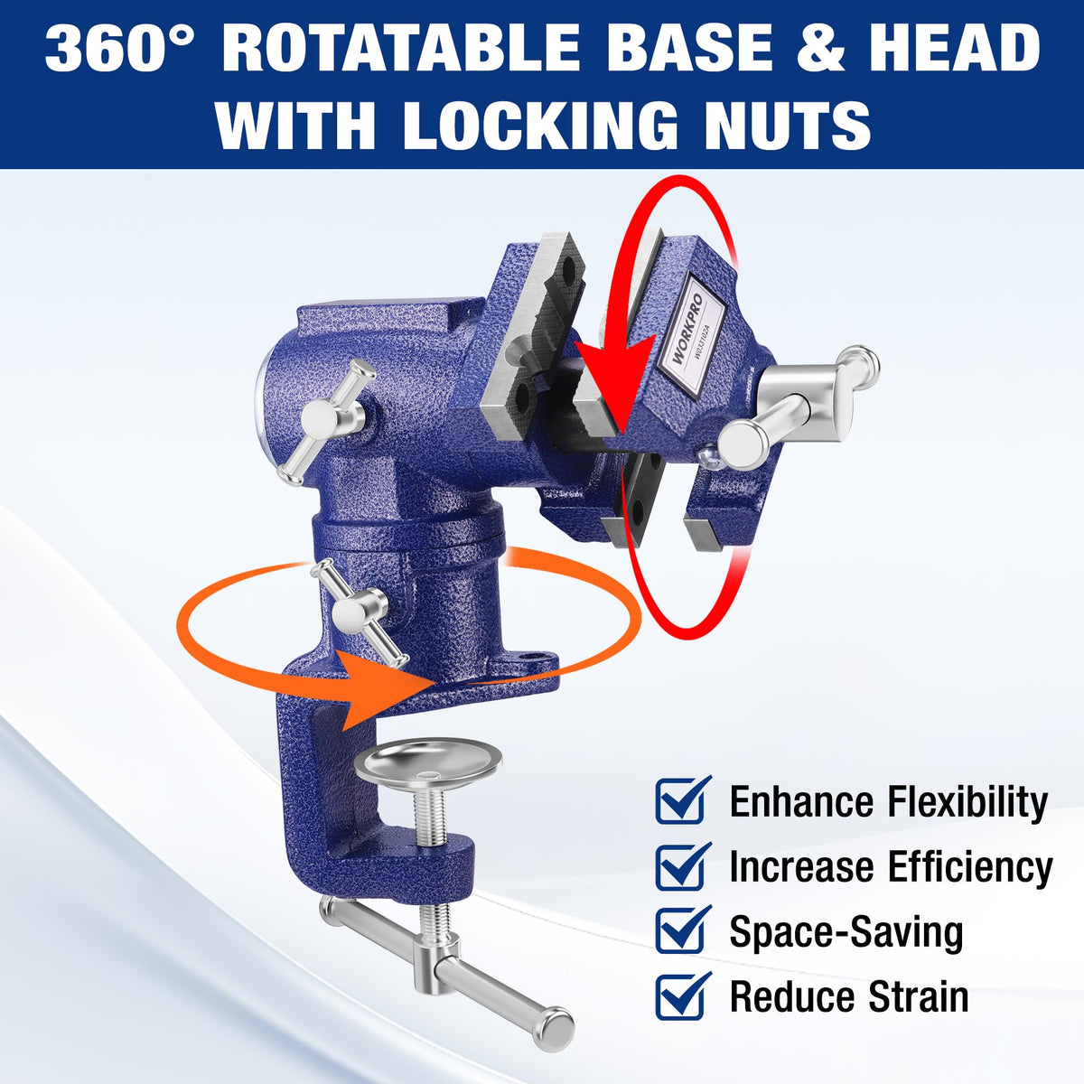 WORKPRO Dual Jaws Table Vise 2.5" & 1.5", 360° Swivel Clamp-On Bench Vise