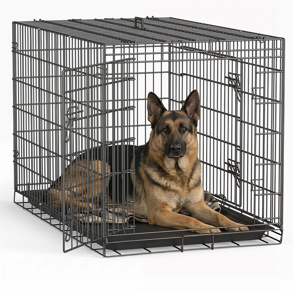 FDW | 48" Foldable Metal Dog Crate | Dark Black | Cage for XL Dogs