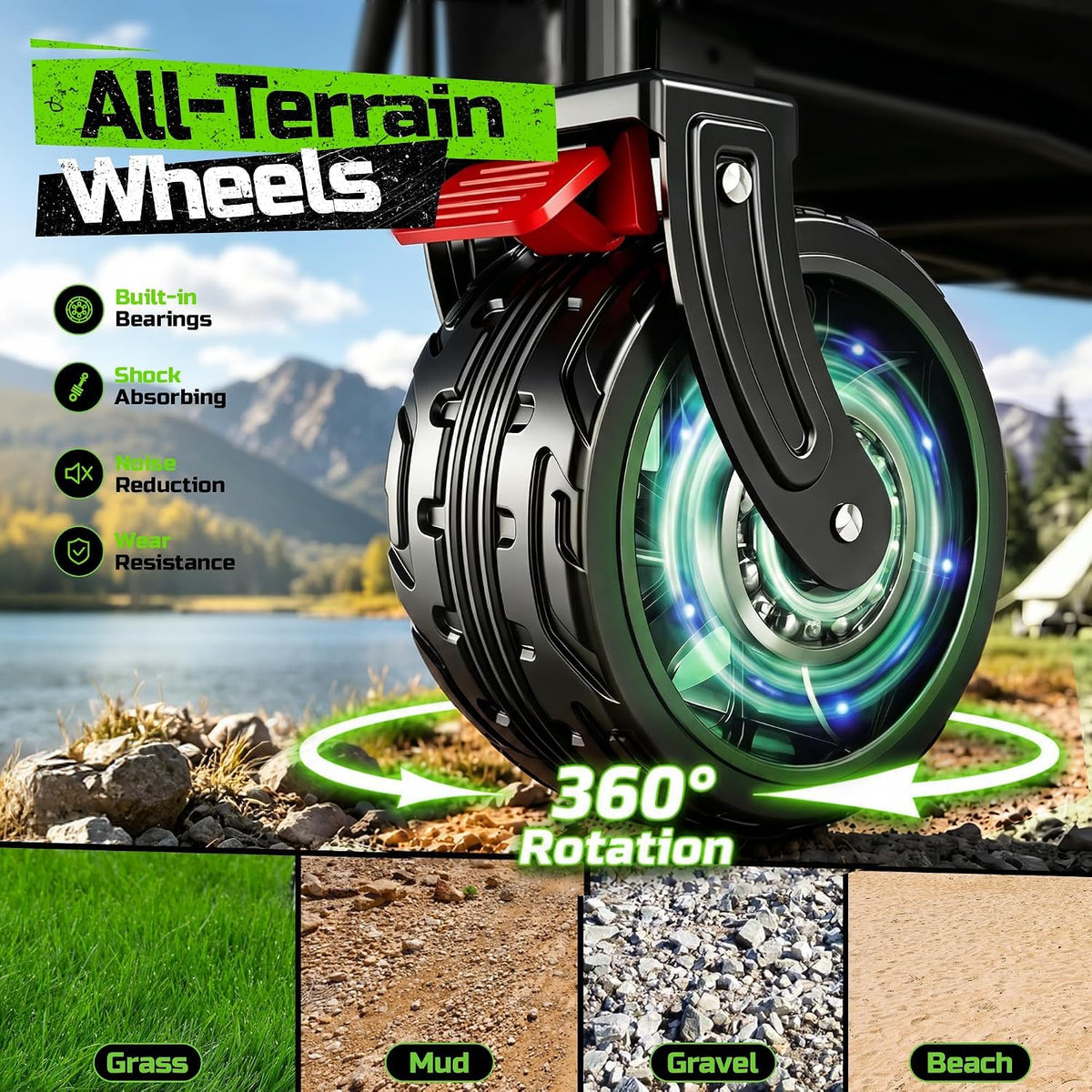 Collapsible Heavy Duty Beach Wagons carts Foldable with Big Wheels, 400L